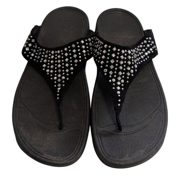 FitFlop NOVY Rhinestone Sandals Womens 8 Sandals Suede Thong Toe-Post - Picture 3 of 8
